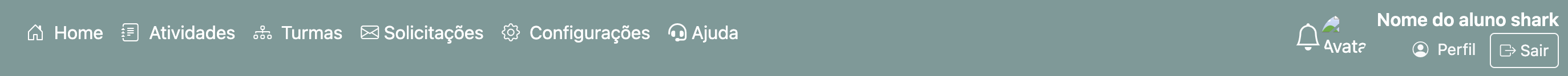 Menu de aluno com os acesso corretos